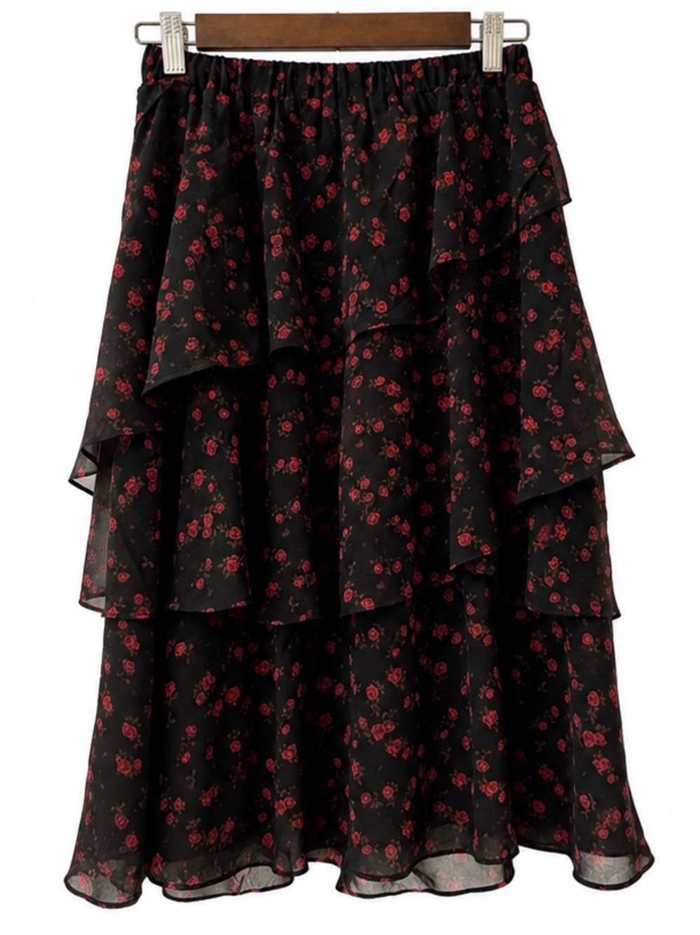 Michael Kor flowy skirt, floral print, black and red, Women's size  Small euc